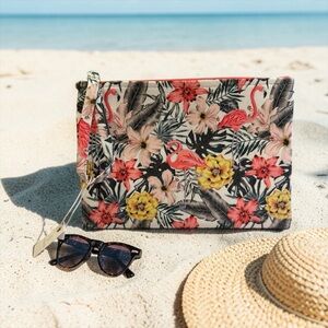 NWT  Tropical Flamingo Zip Pouch